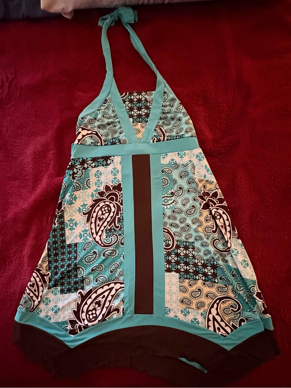 Turquoise Paisley Halter Midi Dress - Unbranded